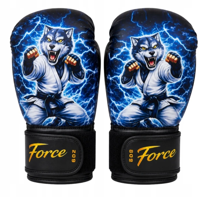 RĘKAWICE BOKSERSKIE TRENINGOWE DLA DZIECI Z WILKIEM 4OZ - FORCE